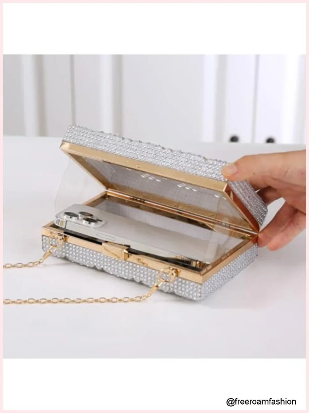 Rhinestone Lattice Hollow Out Evening Clutch Handbag for Party Wedding